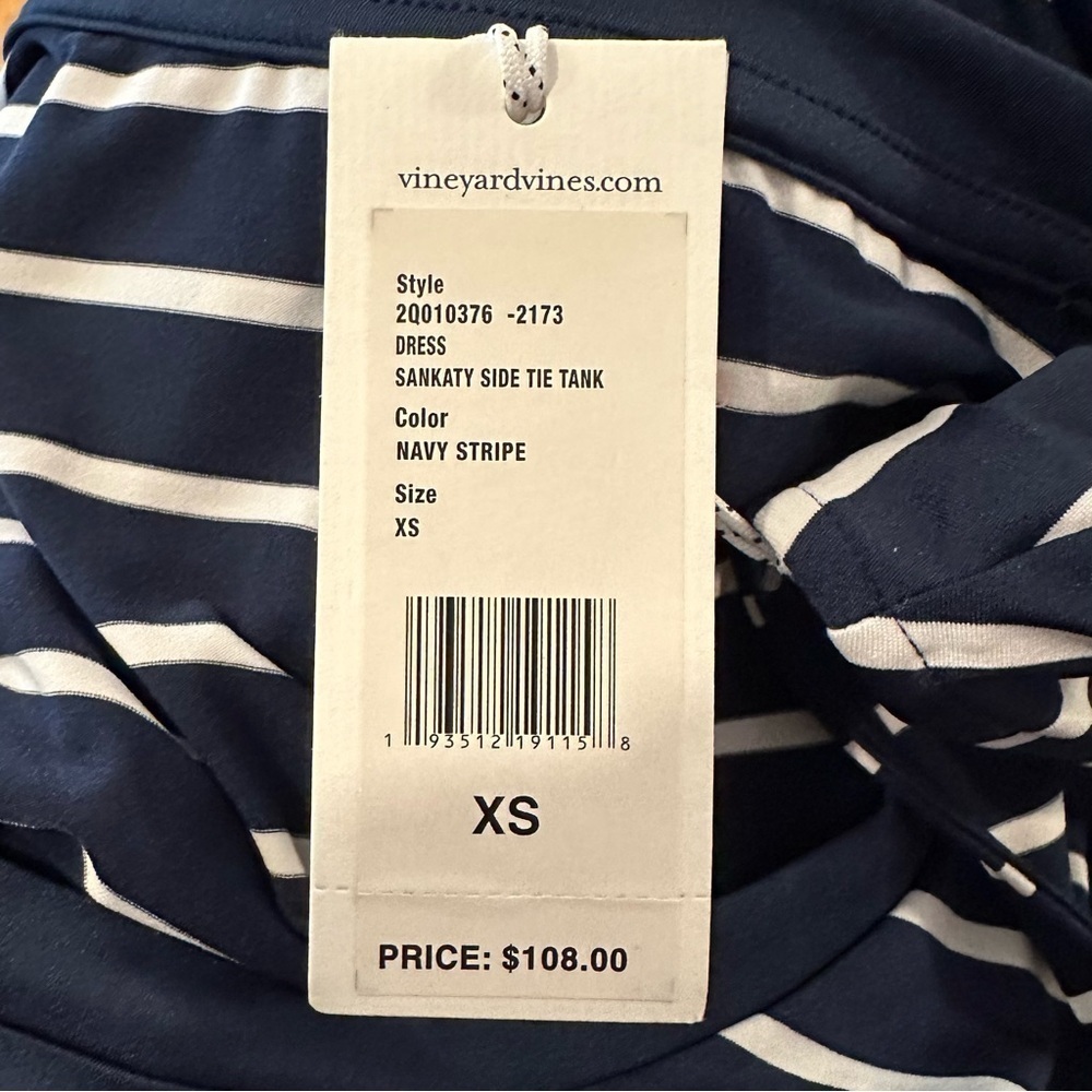 Vineyard Vines Sankaty Side Tie Tank Performance Dress Navy White Stripe XS - Picture 8 of 8